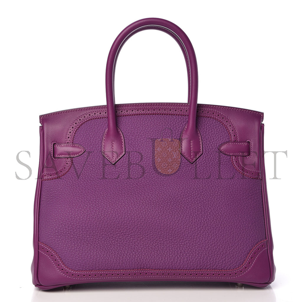 HERMÈS BIRKIN 30 LACE SERIES ANEMONE PURPLE SILVER BUCKLE 488484 (30*22*15cm)